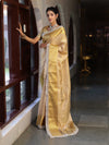 Banarasee Handwoven Tissue Saree With Zari Weaving Design & Lace-Light Yellow