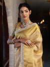 Banarasee Handwoven Tissue Saree With Zari Weaving Design & Lace-Light Yellow