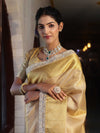Banarasee Handwoven Tissue Saree With Zari Weaving Design & Lace-Light Yellow