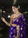 Banarasee Handloom Semi Silk Saree With Buta Work-Violet