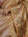 Banarasee Handwoven Tissue Saree With Thread Embroidered Border-Yellow (Gold Tone)