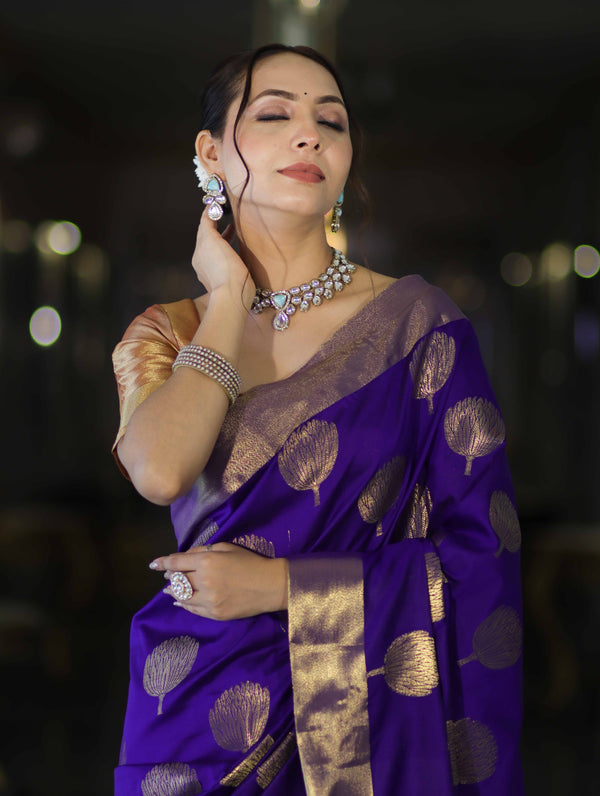 Banarasee Handloom Semi Silk Saree With Buta Work-Violet