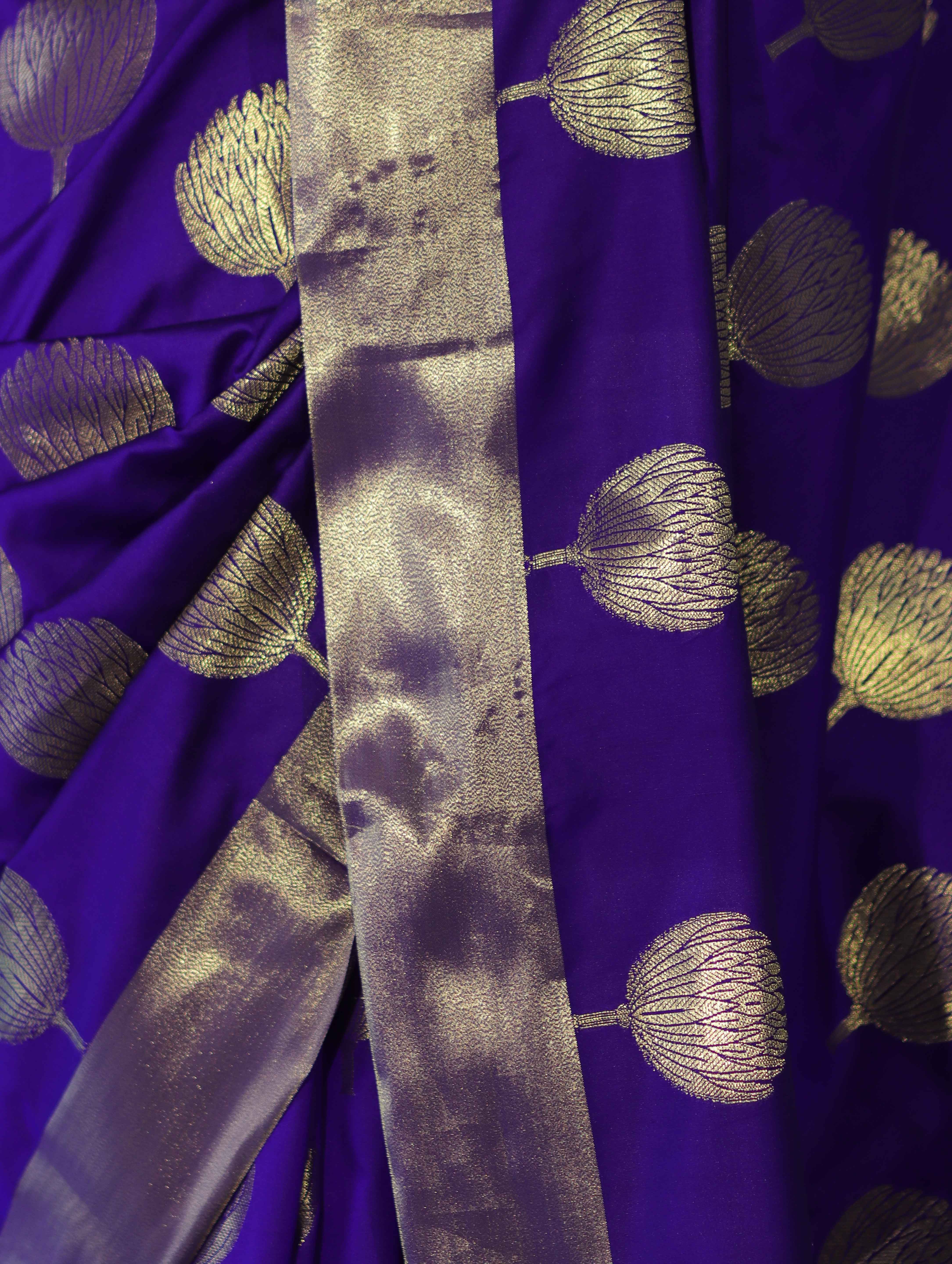 Banarasee Handloom Semi Silk Saree With Buta Work-Violet
