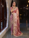 Banarasee Handwoven Tissue Saree With Zari Buti Design & Lace-Onion Pink
