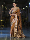 Banarasee Handloom Tissue Saree With Buta Design Zari Border & Lace-Brown