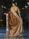Banarasee Handloom Tissue Saree With Buta Design Zari Border & Lace-Brown