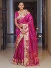 Banarasee Handwoven Plain Tissue Saree With Zari Border & Lace-Pink