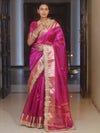 Banarasee Handwoven Plain Tissue Saree With Zari Border & Lace-Pink