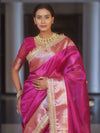 Banarasee Handwoven Plain Tissue Saree With Zari Border & Lace-Pink
