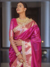 Banarasee Handwoven Plain Tissue Saree With Zari Border & Lace-Pink