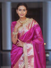 Banarasee Handwoven Plain Tissue Saree With Zari Border & Lace-Pink