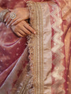 Banarasee Handwoven Tissue Saree With Zari Buti Design & Lace-Onion Pink