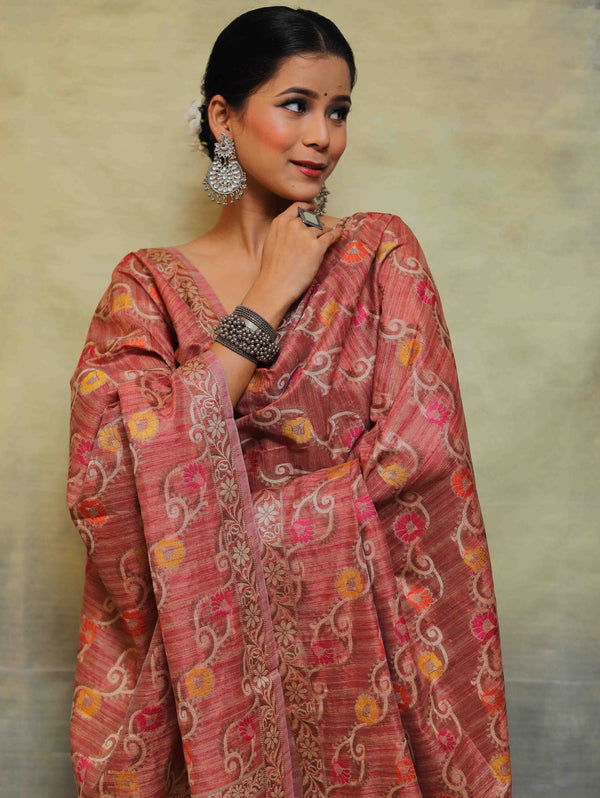 Banarasee Salwar Kameez Cotton Silk Fabric With Multicolor Resham & Ghichha Work-Rust