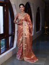 Banarasee Handwoven Tissue Saree With Zari Jaal Design Border & Lace-Rust(Dual Shade)