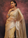 Banarasee Contrast Border Tissue Saree-Gold