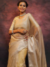 Banarasee Contrast Border Tissue Saree-Gold