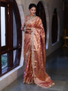 Banarasee Handwoven Tissue Saree With Zari Jaal Design Border & Lace-Rust(Dual Shade)