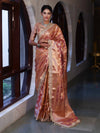Banarasee Handwoven Tissue Saree With Zari Jaal Design Border & Lace-Rust(Dual Shade)