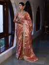 Banarasee Handwoven Tissue Saree With Zari Jaal Design Border & Lace-Rust(Dual Shade)