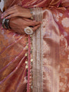 Banarasee Handwoven Tissue Saree With Zari Jaal Design Border & Lace-Rust(Dual Shade)