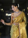 Banarasee Handloom Tissue Saree With Zari Woven Design & Lace-Gold