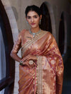 Banarasee Handwoven Tissue Saree With Zari Jaal Design Border & Lace-Rust(Dual Shade)