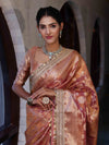 Banarasee Handwoven Tissue Saree With Zari Jaal Design Border & Lace-Rust(Dual Shade)