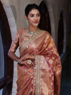 Banarasee Handwoven Tissue Saree With Zari Jaal Design Border & Lace-Rust(Dual Shade)