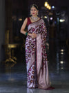 Banarasee Handloom Mashru Silk Saree With Floral Zari Jaal Work & Border-Burgundy