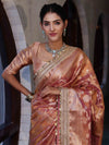 Banarasee Handwoven Tissue Saree With Zari Jaal Design Border & Lace-Rust(Dual Shade)