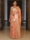 Banarasee Handwoven Kota Check Tissue Saree With Meena Design & Zari Broder-Peach