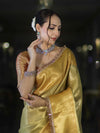 Banarasee Handloom Tissue Saree With Zari Woven Design & Lace-Gold