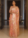 Banarasee Handwoven Kota Check Tissue Saree With Meena Design & Zari Broder-Peach