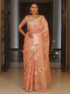 Banarasee Handwoven Kota Check Tissue Saree With Meena Design & Zari Broder-Peach