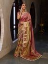 Banarasee Handwoven Crushed Tissue Saree With Zari Border & Lace-Multicolor