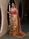 Banarasee Handwoven Crushed Tissue Saree With Zari Border & Lace-Multicolor