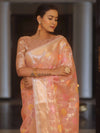 Banarasee Handwoven Kota Check Tissue Saree With Meena Design & Zari Broder-Peach
