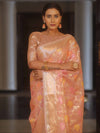 Banarasee Handwoven Kota Check Tissue Saree With Meena Design & Zari Broder-Peach