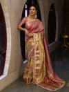 Banarasee Handwoven Crushed Tissue Saree With Zari Border & Lace-Multicolor