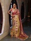 Banarasee Handwoven Crushed Tissue Saree With Zari Border & Lace-Multicolor
