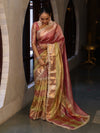 Banarasee Handwoven Crushed Tissue Saree With Zari Border & Lace-Multicolor