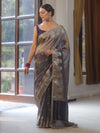 Banarasee Handwoven Soft Tissue Saree Zari Border With Lace-Deep Blue