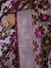 Banarasee Handloom Mashru Silk Saree With Floral Zari Jaal Work & Border-Burgundy
