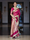 Banarasee Tissue Saree With Hand Embroidered Mirror Work Ghungroo Work & Zari Woven Pallu-Magenta