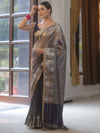Banarasee Handwoven Soft Tissue Saree Zari Border With Lace-Deep Blue