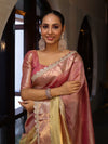 Banarasee Handwoven Crushed Tissue Saree With Zari Border & Lace-Multicolor