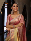 Banarasee Handwoven Crushed Tissue Saree With Zari Border & Lace-Multicolor