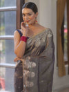 Banarasee Handwoven Soft Tissue Saree Zari Border With Lace-Deep Blue
