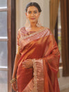 Banarasee Handwoven Plain Tissue Saree  With Zari Border & Lace-Maroon