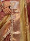 Banarasee Handwoven Crushed Tissue Saree With Zari Border & Lace-Multicolor